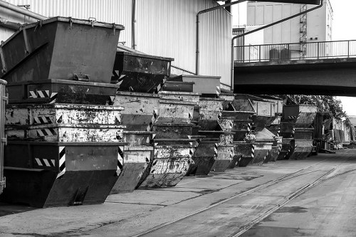 Skips and staff at a busy urban site