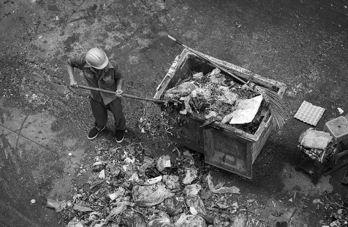 Skip hire service vehicle at Elephant and Castle